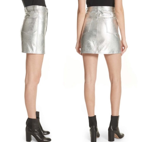 Rag & Bone Moss Leather Skirt in Metallic Silver - Picture 3 of 16